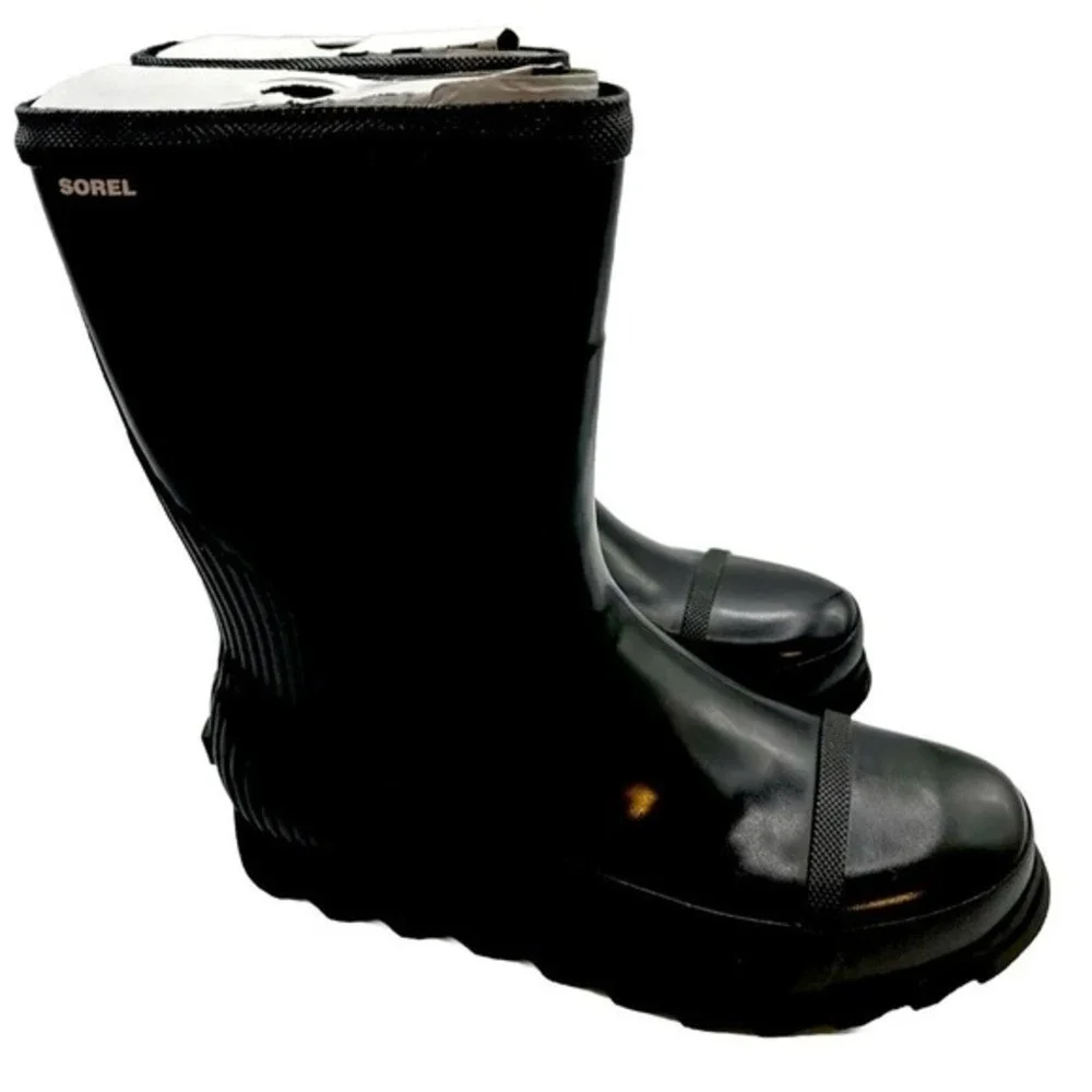 Sorel Joan Rain‎ Short Gloss Black Waterproof Boots 11 Gorpcore Camping 24-23